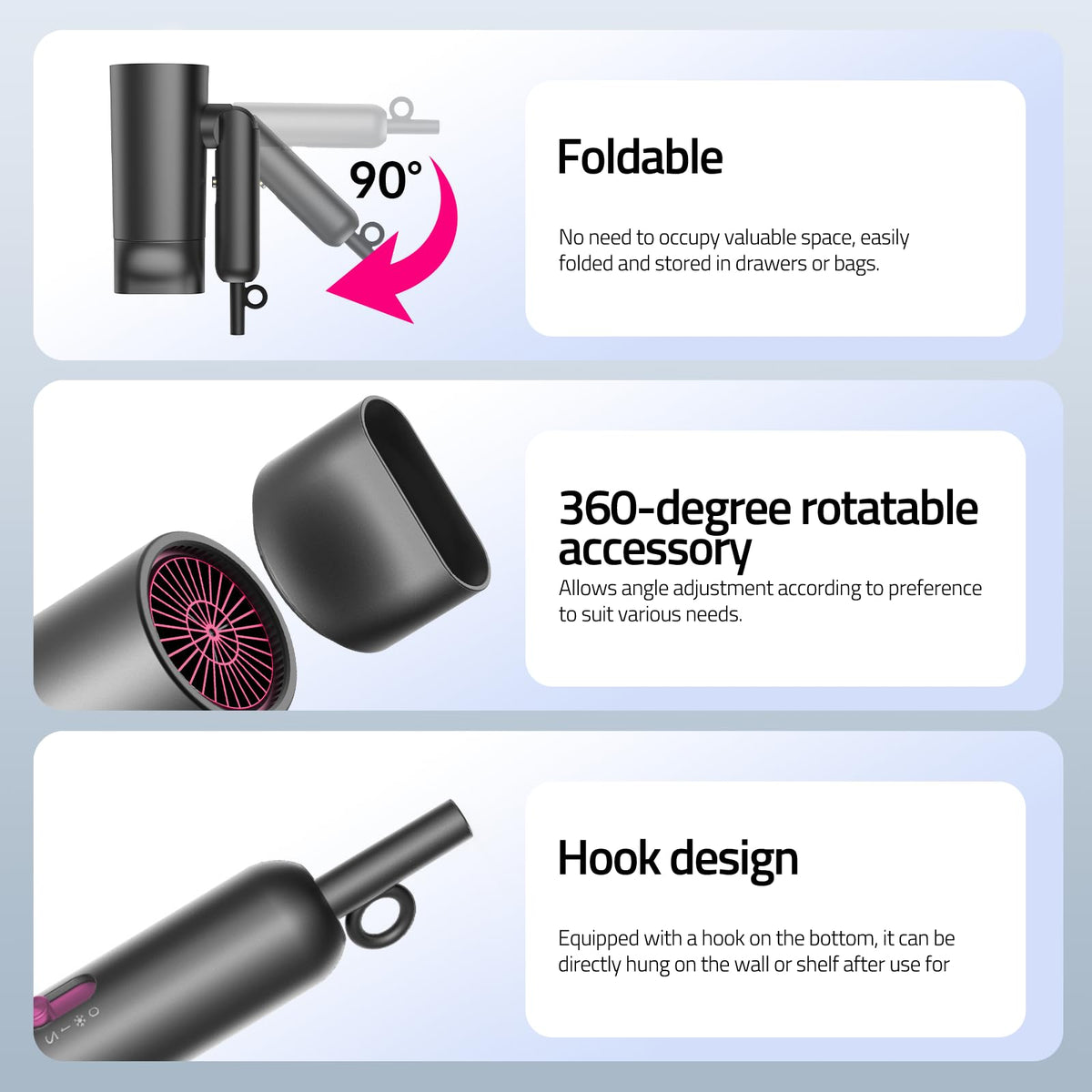 CONFU Diffuser Hair Dryer concentrator nozzle delivers precise airflow for smooth finish