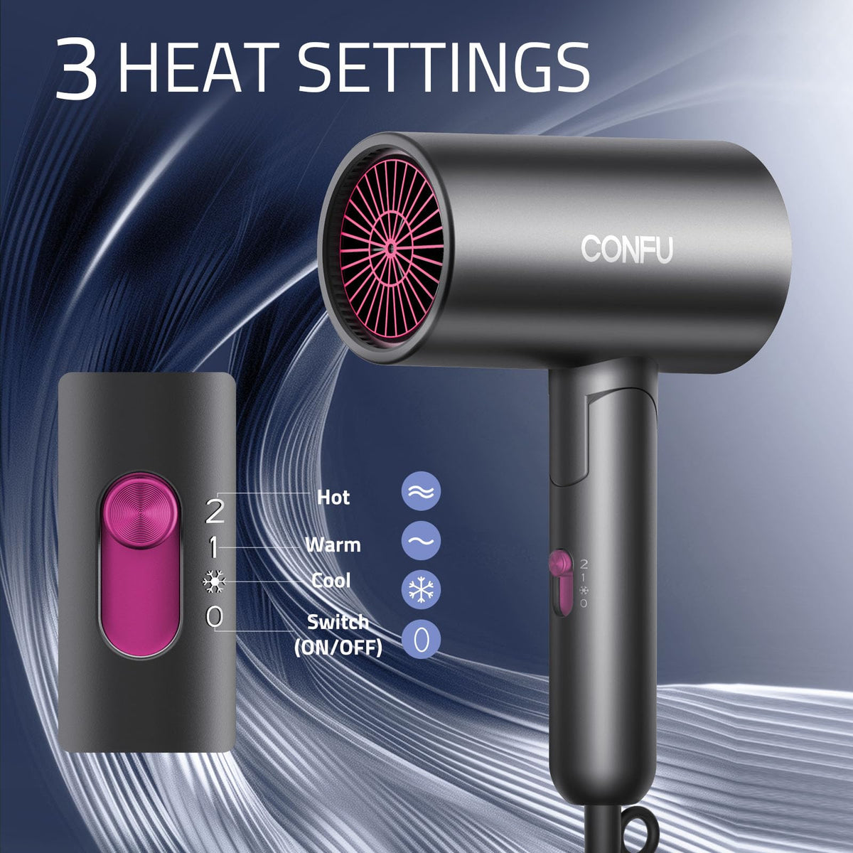 CONFU Diffuser Hair Dryer with NTC monitoring ensures stable heat delivery