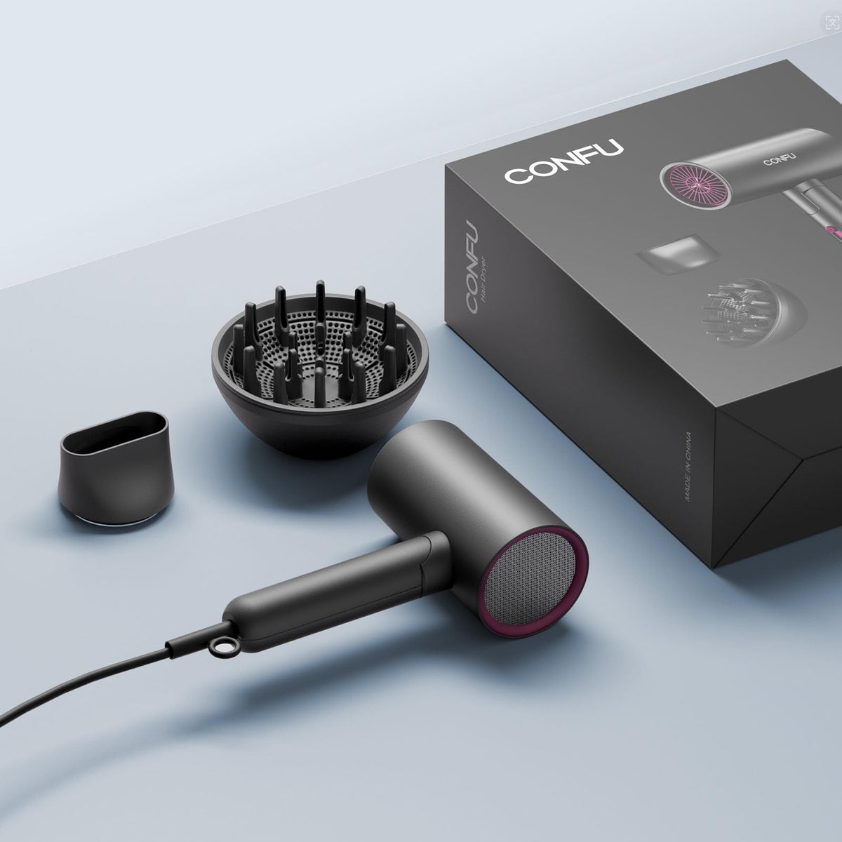 CONFU Diffuser Hair Dryer travel-ready design fits bags and gym sessions