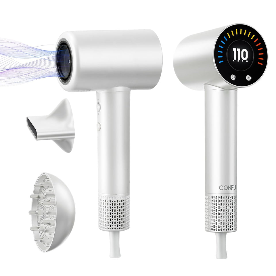 CONFU hair dryer with 110000rpm motor for fast, efficient drying.