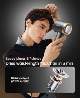 CONFU hair dryer with intelligent temperature control for safe styling.