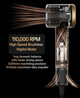 CONFU hair dryer with negative ion technology to reduce frizz and boost shine.