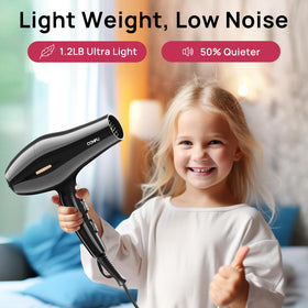 CONFU hair dryer safety features and quiet operation for family use