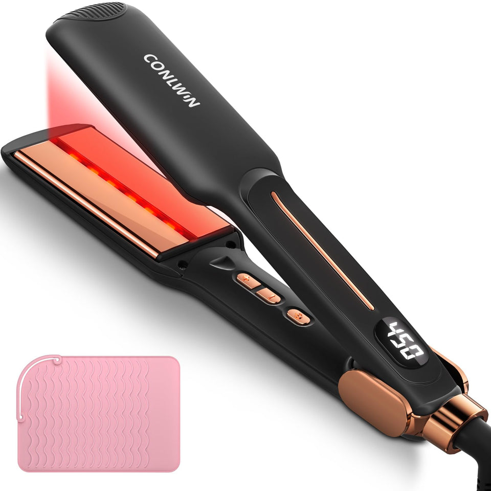 CONLWIN infrared flat iron with 1.75-inch plates for fast, even straightening.