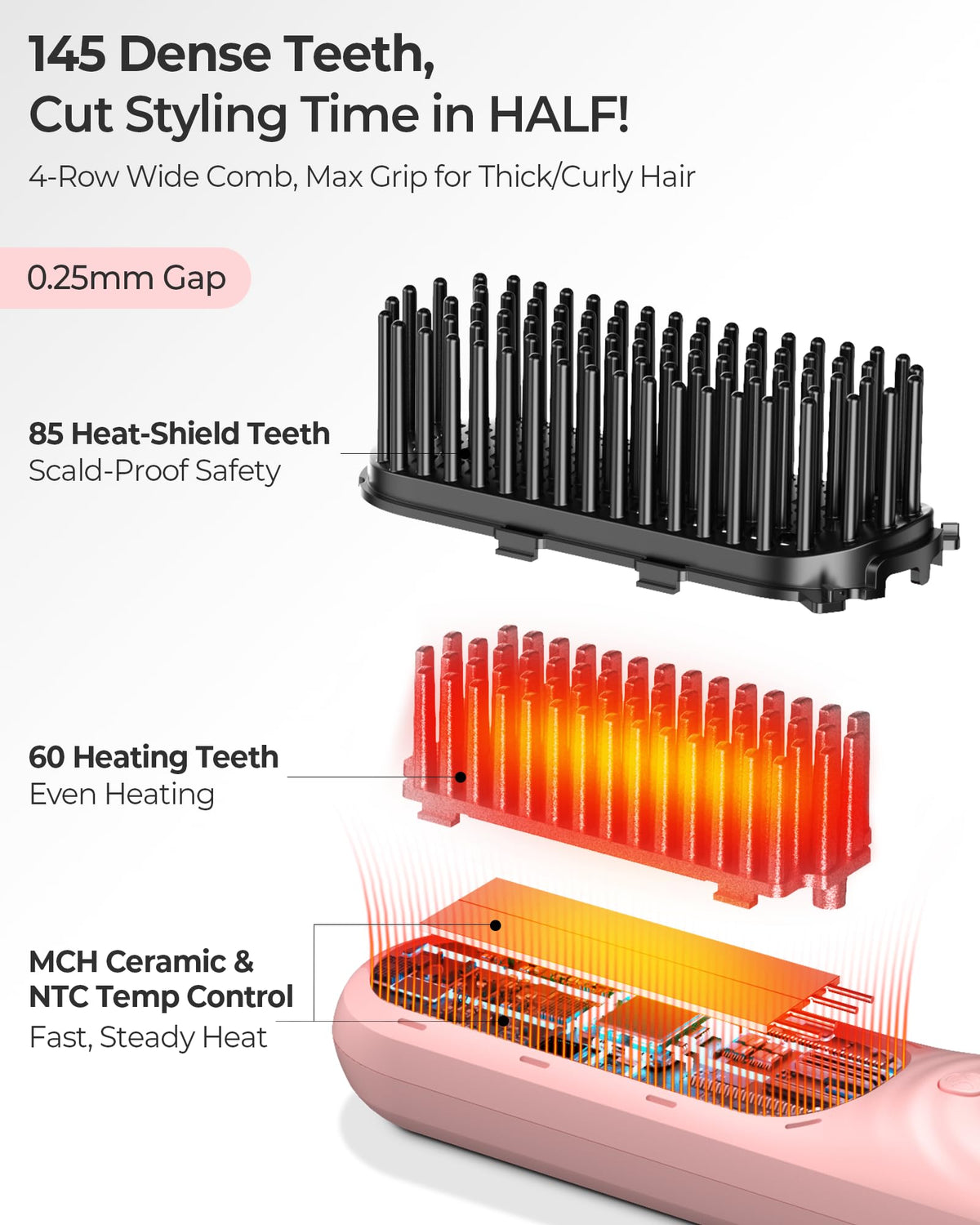 CONLWIN root-to-tip wide-tooth brush for faster styling with better root contact.