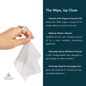 Conscious Coconut wipes face-closeup shows gentle aroma-free care.