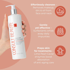 Consult Beaute Caviar Cleanser gel-to-foam texture in action for makeup removal
