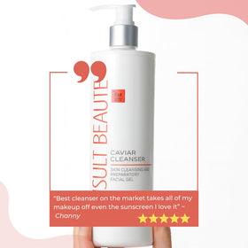 Consult Beaute Caviar Cleanser features Bergamot Fruit Oil and Aloe for soothing skin