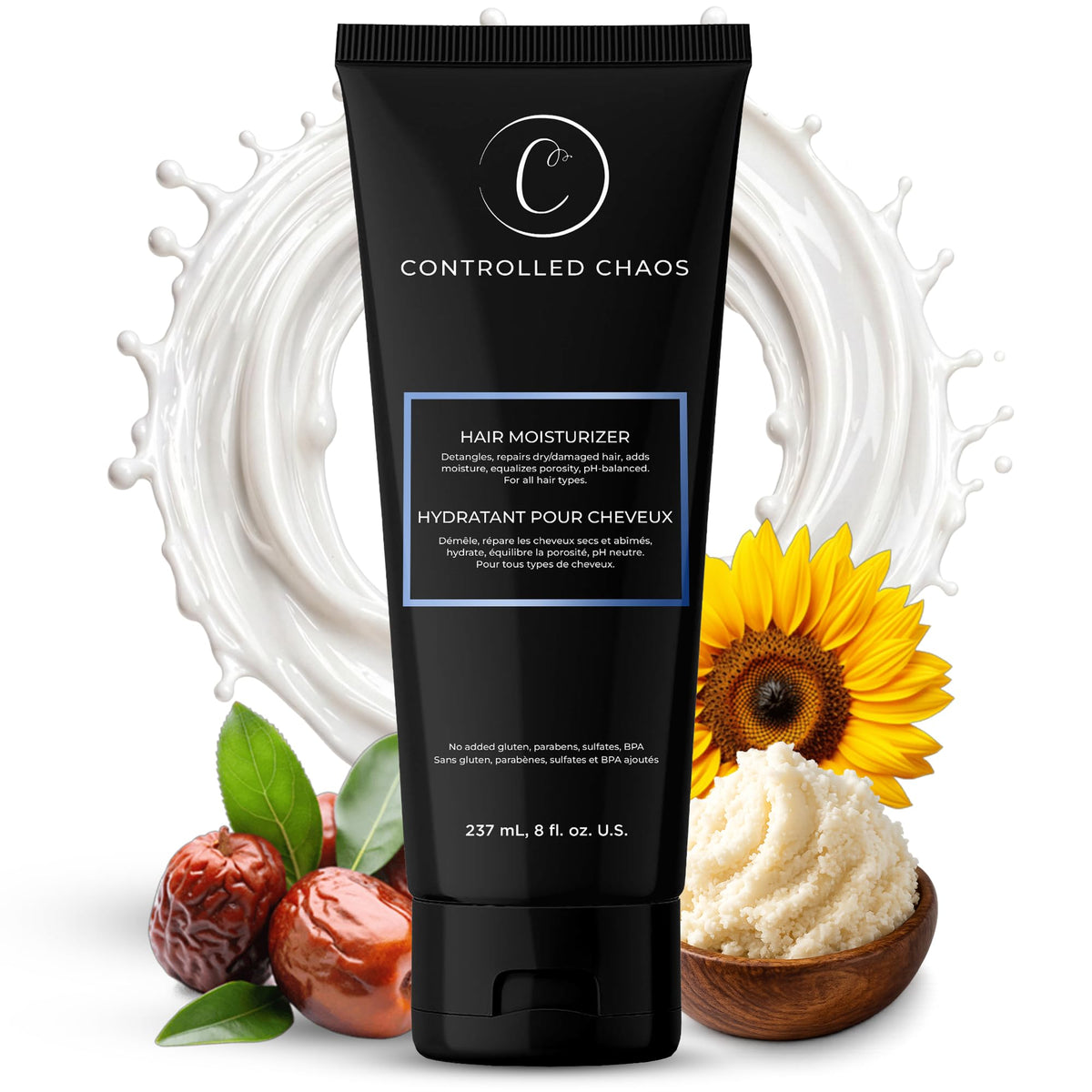 Controlled Chaos Hair Moisturizer bottle showing rich hydration for curly hair.