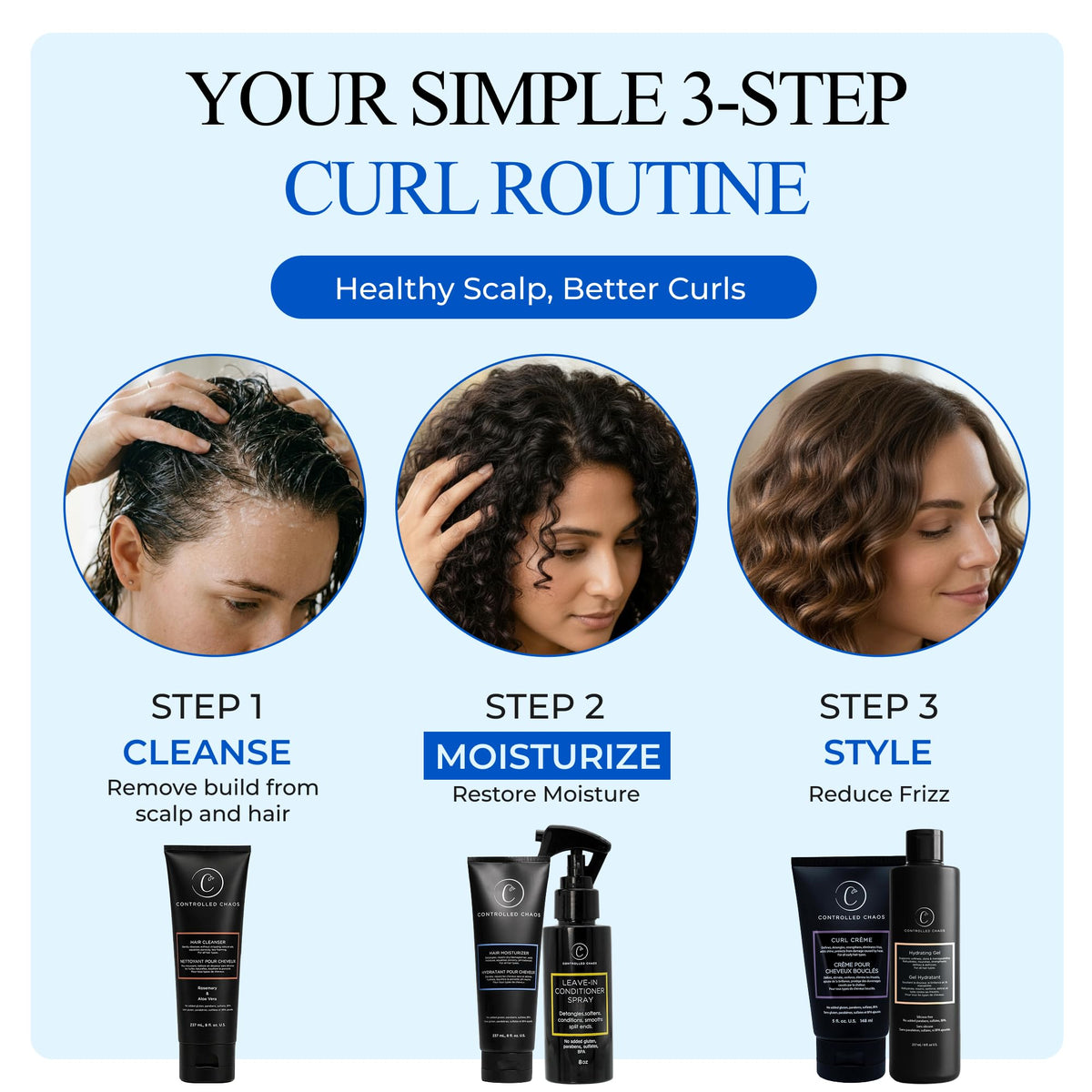 Controlled Chaos moisturizer protecting dry, brittle‑looking hair.