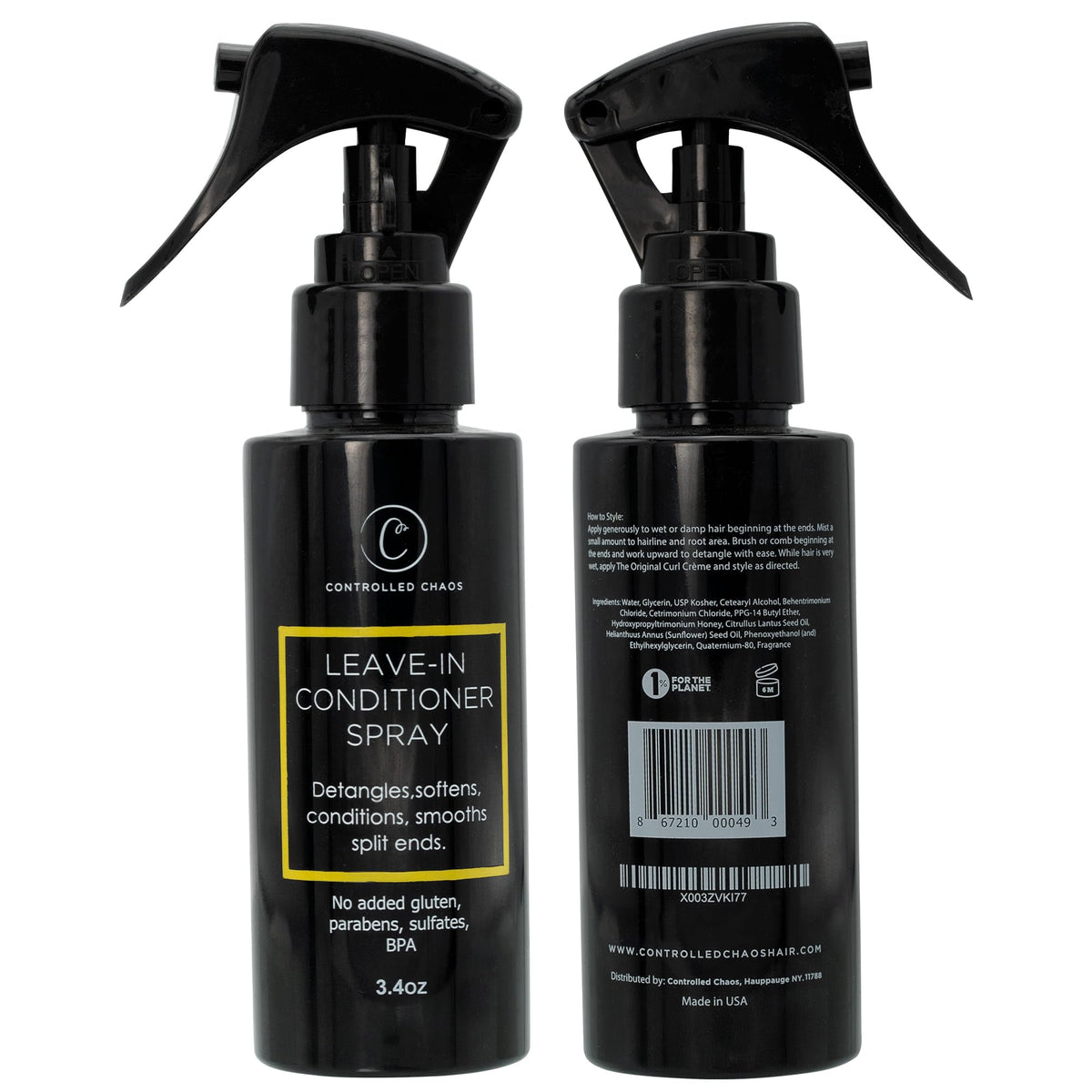 Controlled Chaos Leave-In Spray being applied in a step-by-step routine for detangling.