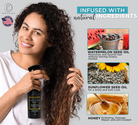 Controlled Chaos Leave-In Spray bottle angled for easy styling and frizz control.