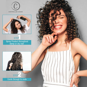 Controlled Chaos Leave-In Spray mist dispense showing quick detangling action.