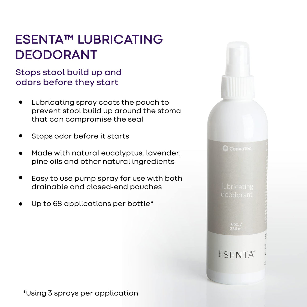 ConvaTec Esenta application on a pouch demonstrates lubrication for easier emptying.