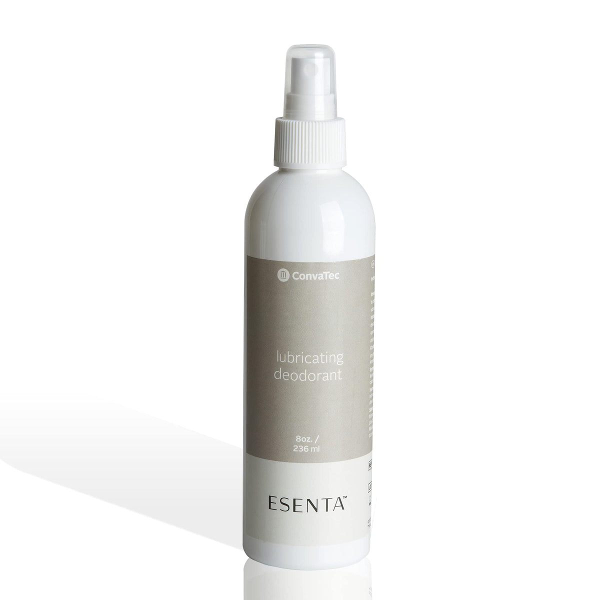 ConvaTec Esenta ostomy deodorant spray bottle reducing odor with a clear, water-based formula.