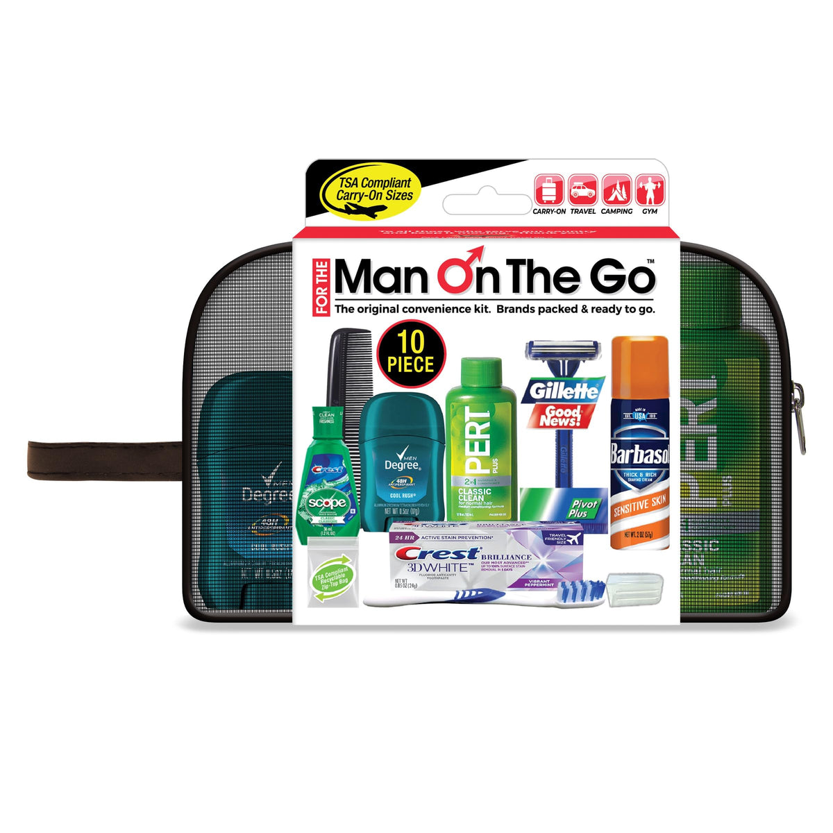 Convenience Kits International Man On The Go travel bag and contents ready for travel