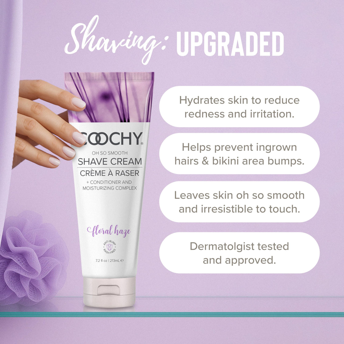 Coochy Shave Cream applied to leg shows glide-ready texture
