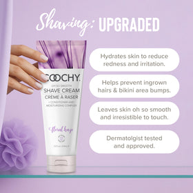 Coochy Shave Cream applied to leg shows glide-ready texture