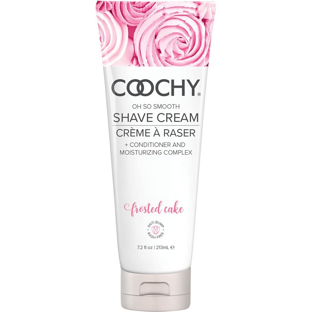 Coochy Shave Cream bottle promotes easy glide for smooth shaving.