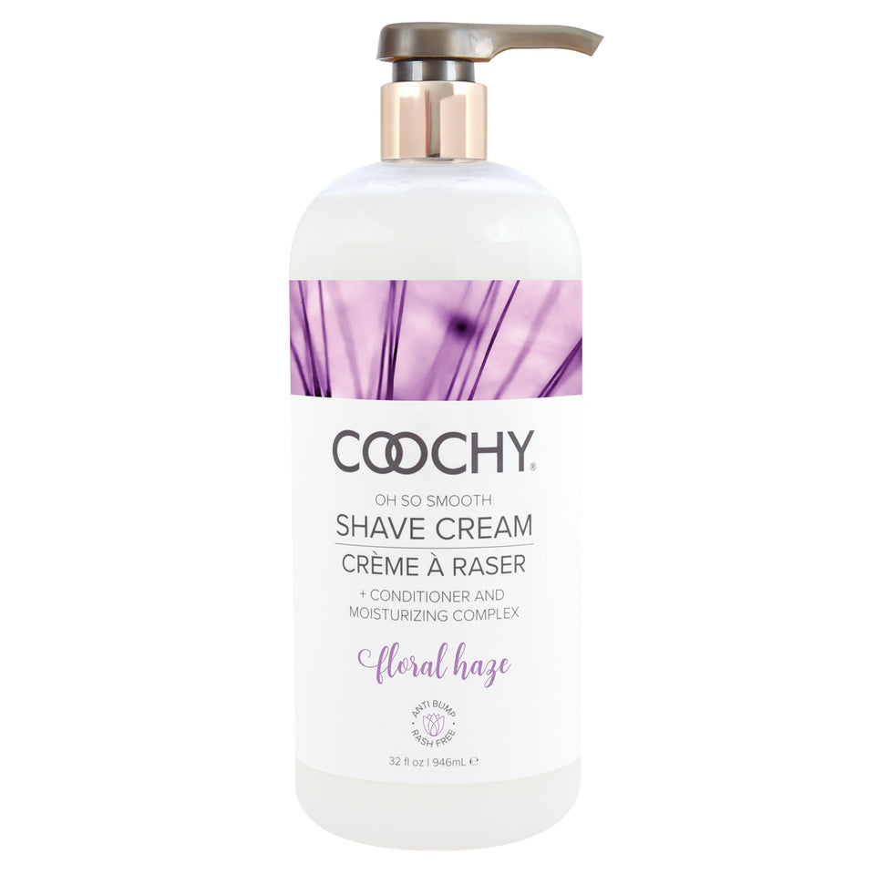 Coochy Shave Cream Floral Haze bottle highlighting the scent and hydration