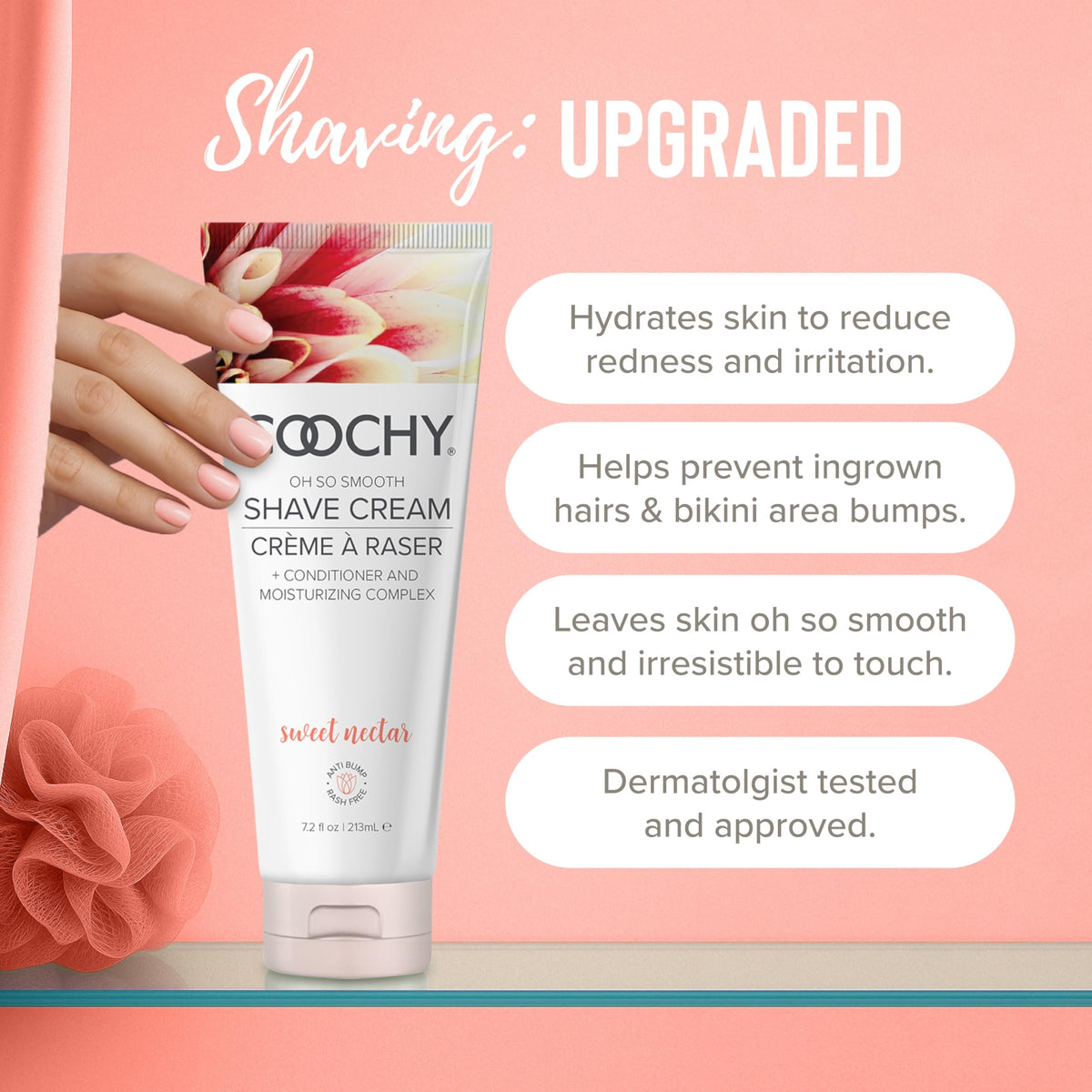 Coochy Shave Cream close-up reveals rich lather and smooth glide