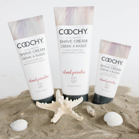 Coochy Shave Cream Island Paradise label, fragrance-rich and moisturizing.