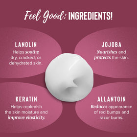 Coochy Shave Cream with jojoba oil illustration, protective moisture barrier.