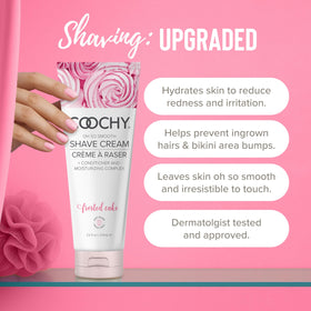 Coochy Shave Cream texture close-up shows creamy, moisturizing consistency.