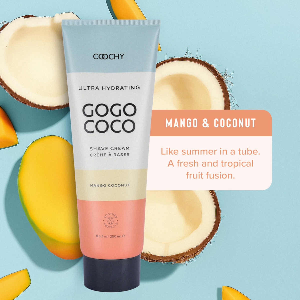 Coochy Ultra Hydrating Shaving Cream Aloe Vera leaf signals soothing moisture for skin.