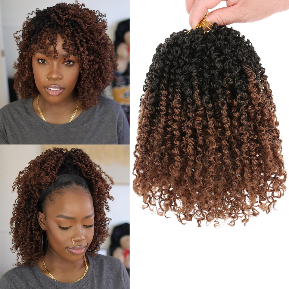 COOKOO ombre brown yanki twist crochet hair, 10-inch, eight-pack, natural texture and lightweight feel