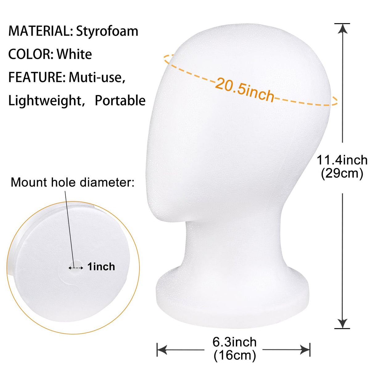 Lightweight COOKOO foam head is durable for quick wig trimming and washing.