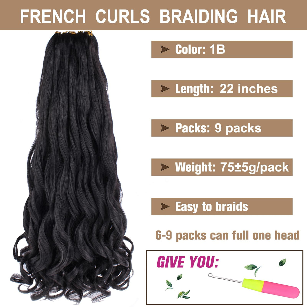 COOKOO French Curl Braiding Hair 27 color highlights smooth loose waves for a natural finish.