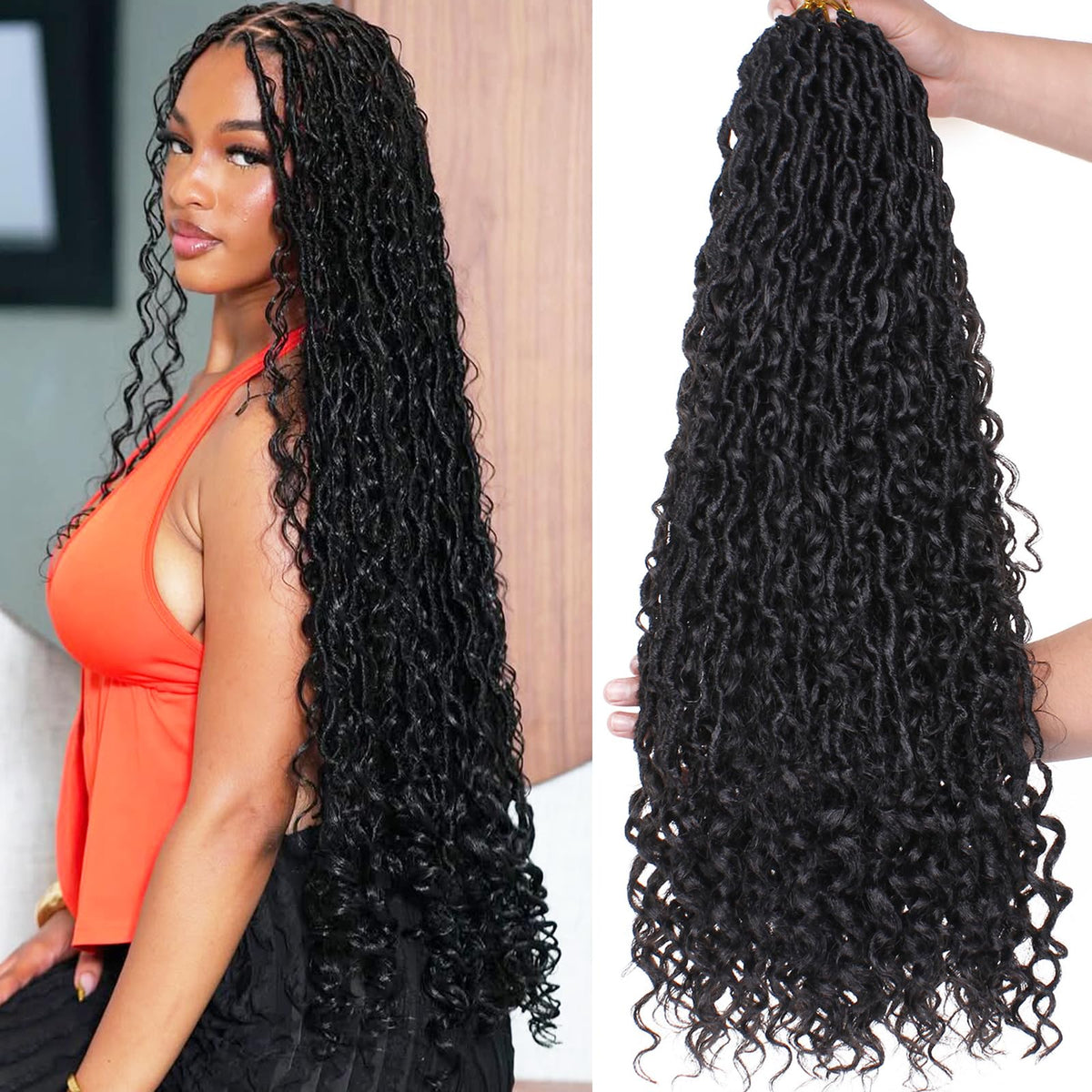 COOKOO Goddess River Locs with curly ends in 24 inches offer lightweight, natural-looking length
