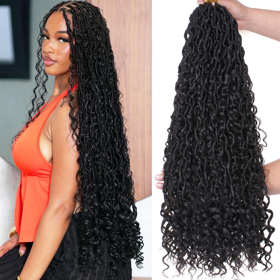 COOKOO Goddess River Locs with curly ends in 24 inches offer lightweight, natural-looking length