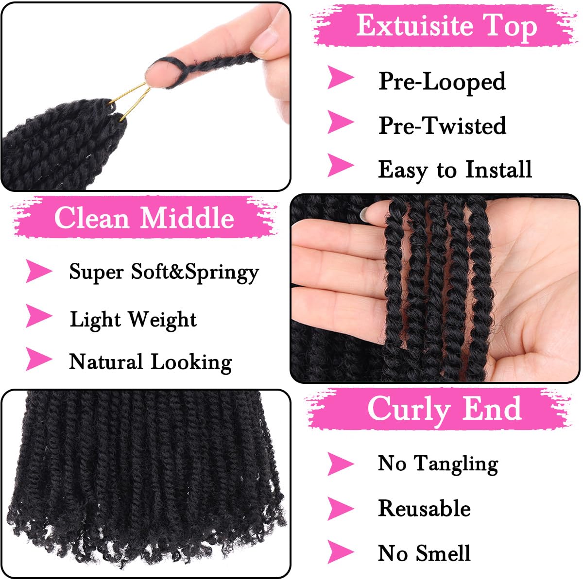 COOKOO micro twist ends detail highlights natural curl pattern and end texture.
