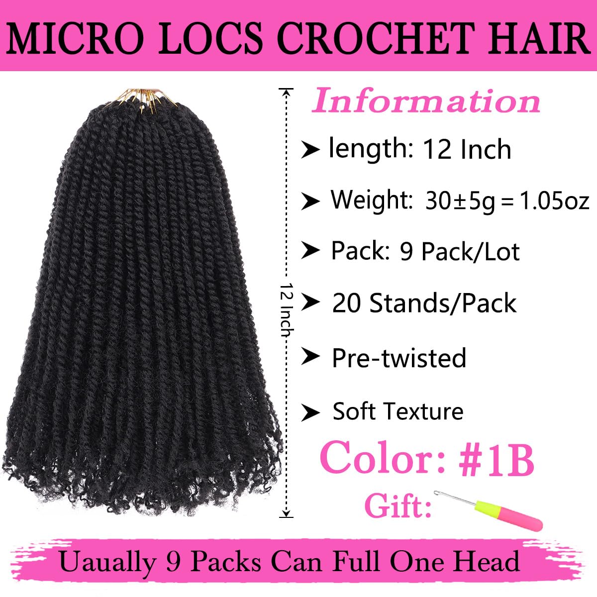 COOKOO pre-looped crochet hair 12in mini passion twist, quick install example