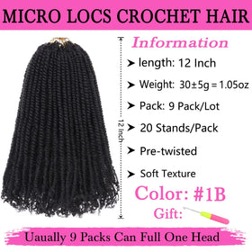 COOKOO pre-looped crochet hair 12in mini passion twist, quick install example