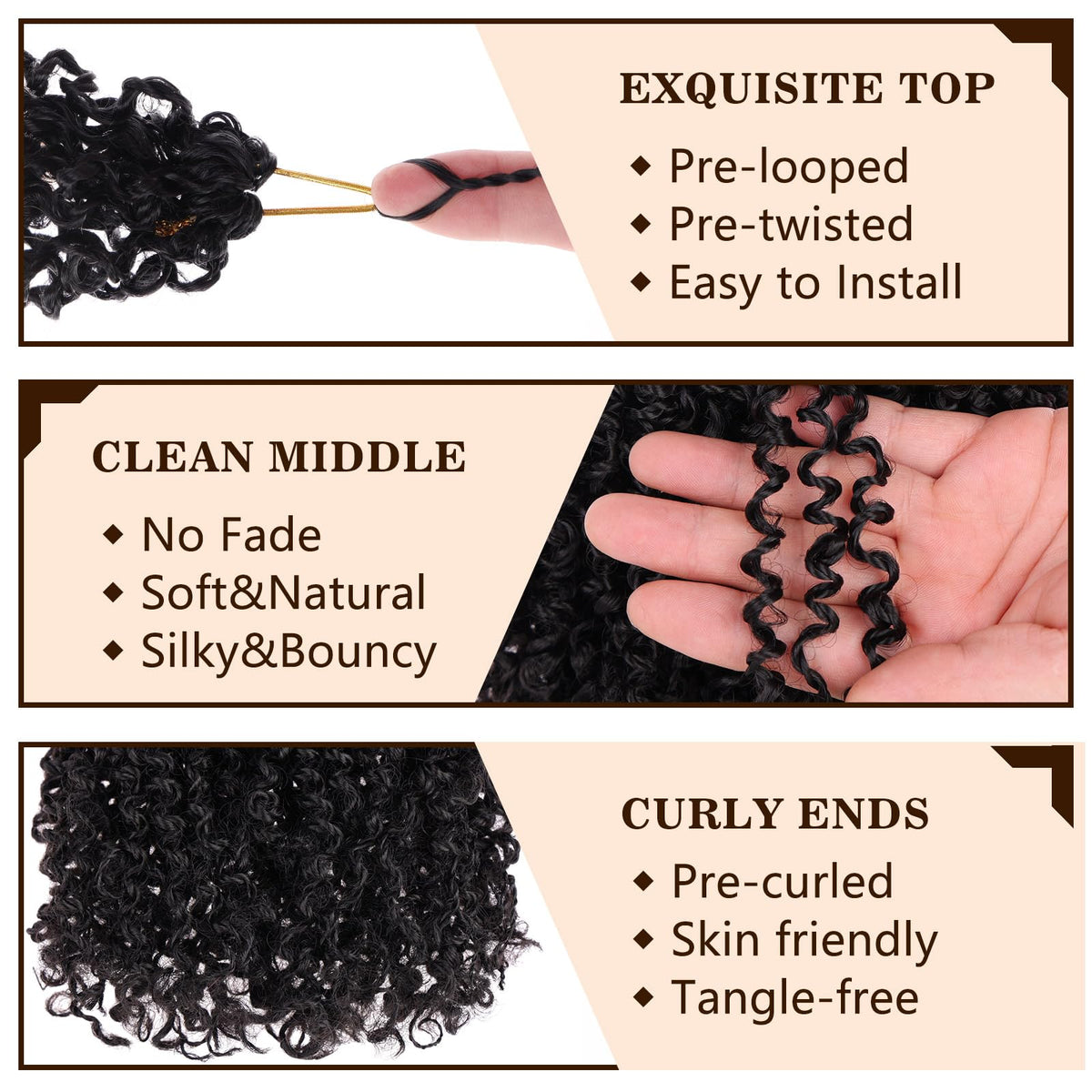COOKOO Pre-looped Yanky Twist hair enables easy, mess-free installation.