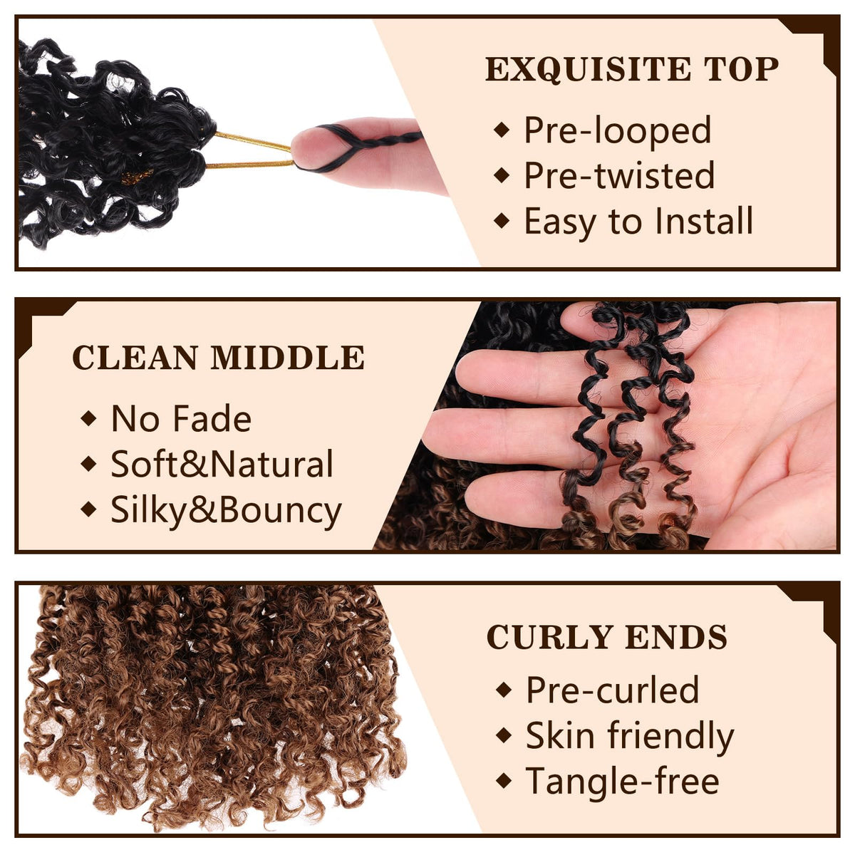 COOKOO Yanky Twist curls at ends create soft, bohemian texture.