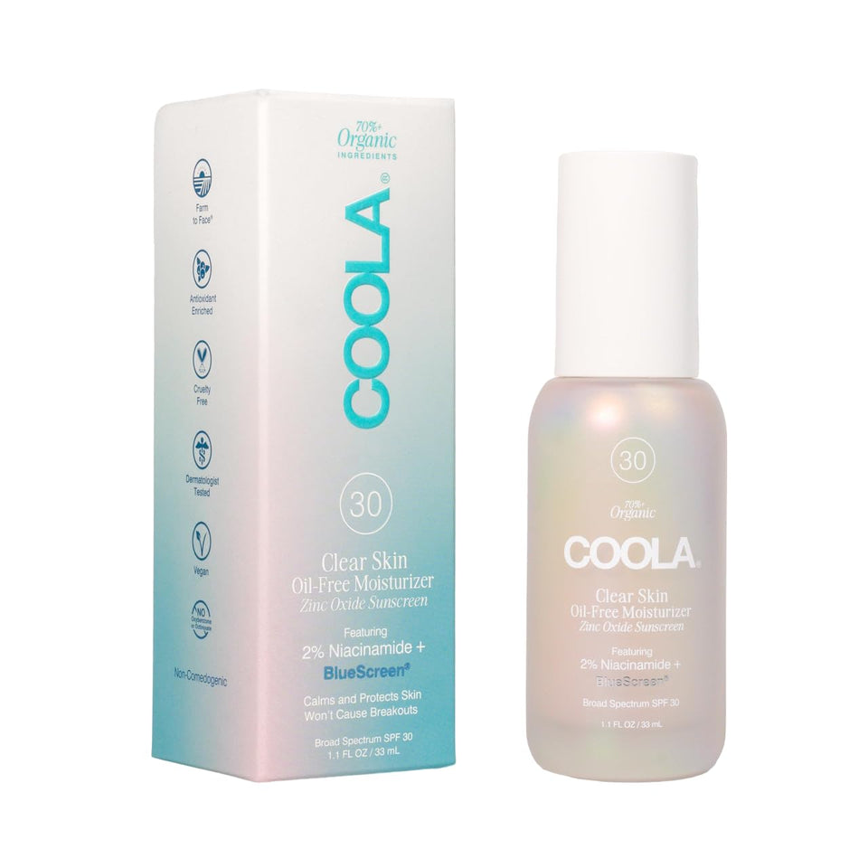 COOLA Clear Skin Oil-Free Moisturizer SPF 30 bottle with a light, non-greasy finish