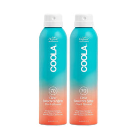 COOLA Organic Sunscreen SPF 70 spray bottle shows a light, non-greasy finish for daily wear.