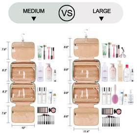 COOSKY extra large makeup dopp kit holds multiple full-size products on journeys.