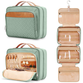 COOSKY travel hanging toiletry bag in green keeps essentials neatly organized.