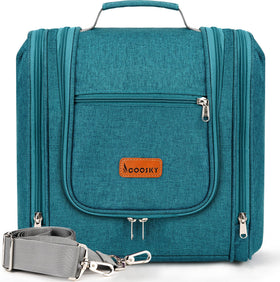 COOSKY travel hanging toiletry bag main compartment keeps full-size bottles organized for easy access