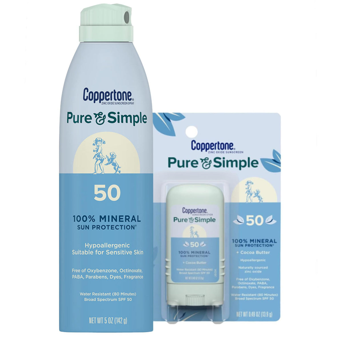 Coppertone Pure and Simple sunscreen spray provides mineral SPF 50 for all-over coverage.