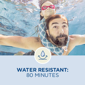 Coppertone water-resistant sunscreen lasts through swimming and sweat.