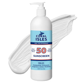 Coral Isles Sunscreen bottle front view showing fragrance-free protection