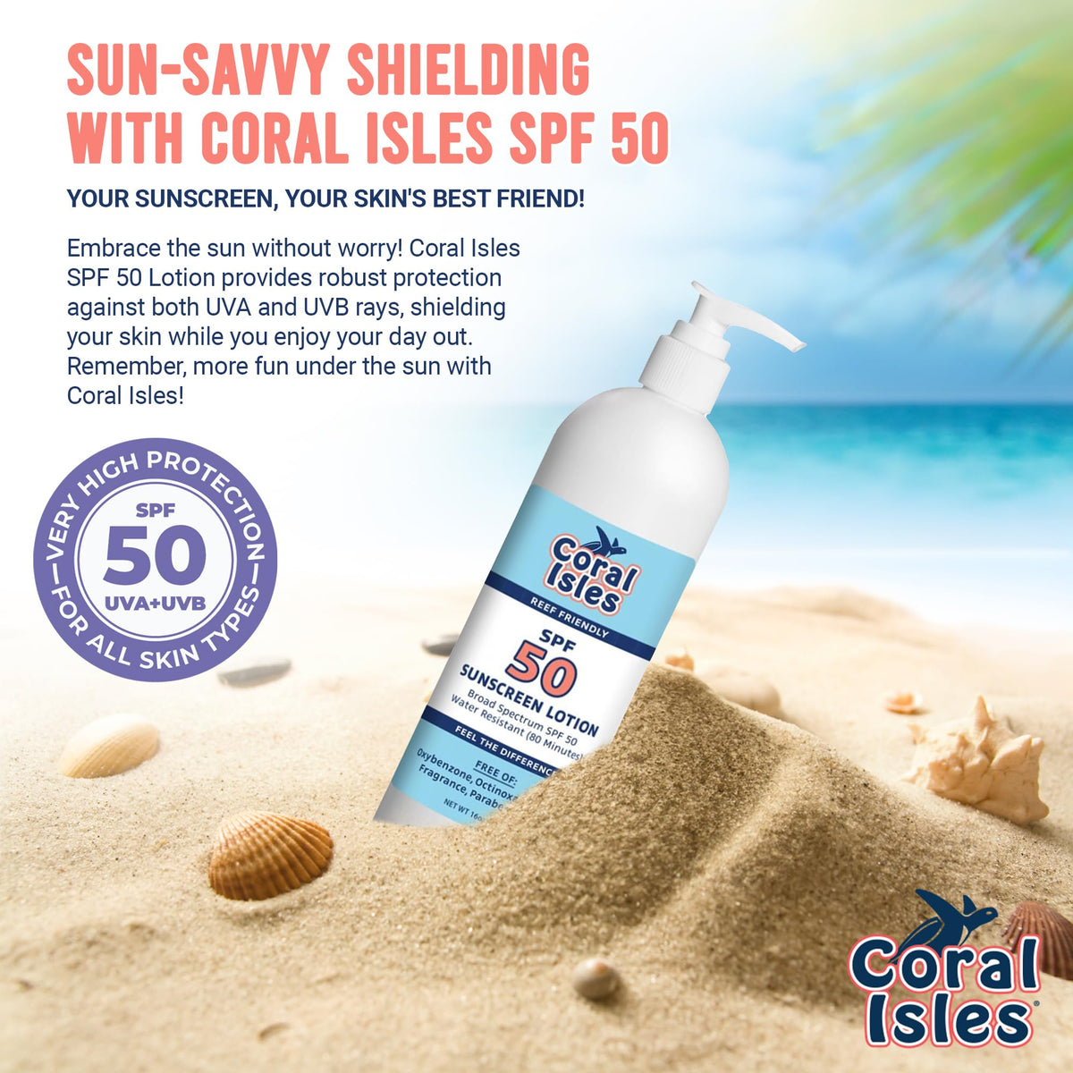 Coral Isles Sunscreen pump for easy, quick reapplication