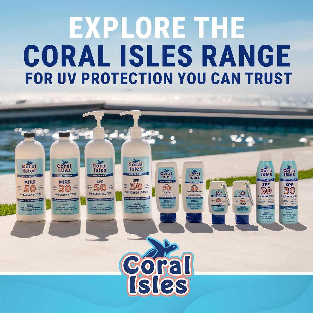 Coral Isles Sunscreen SPF 30 at the ocean, water resistance up to 80 minutes