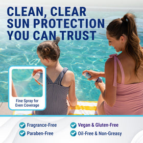 Coral Isles sunscreen spray demonstrates broad-spectrum UVA/UVB protection on skin.